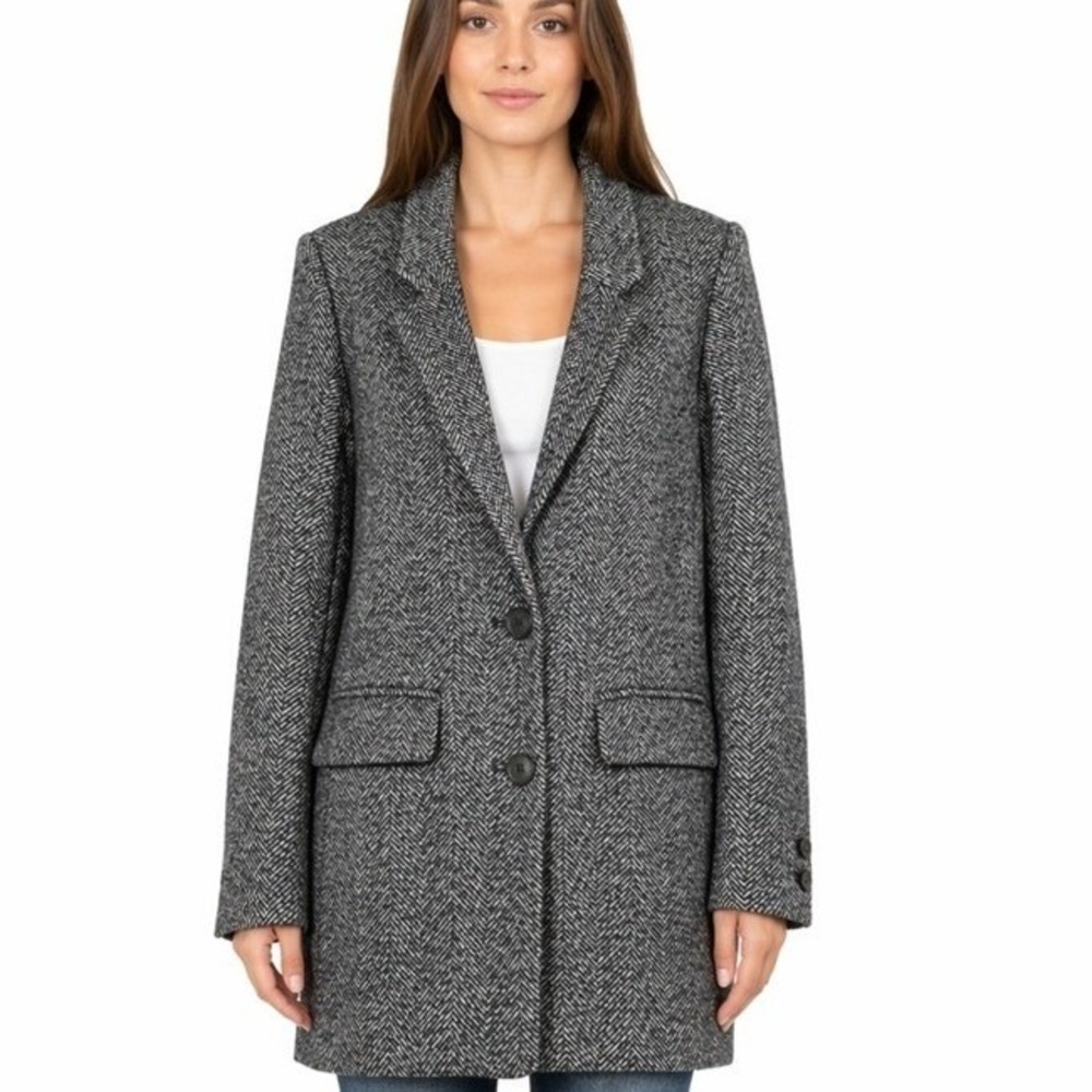 Old Navy Womens Grey Herringbone Wool Blend Longline Blazer Jacket Size M